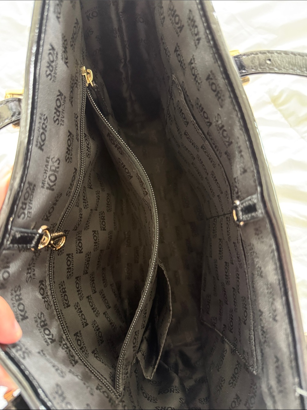 Michael Kors Black Patent MK Logo Tote with Gold Nameplate - Picture 3 of 3